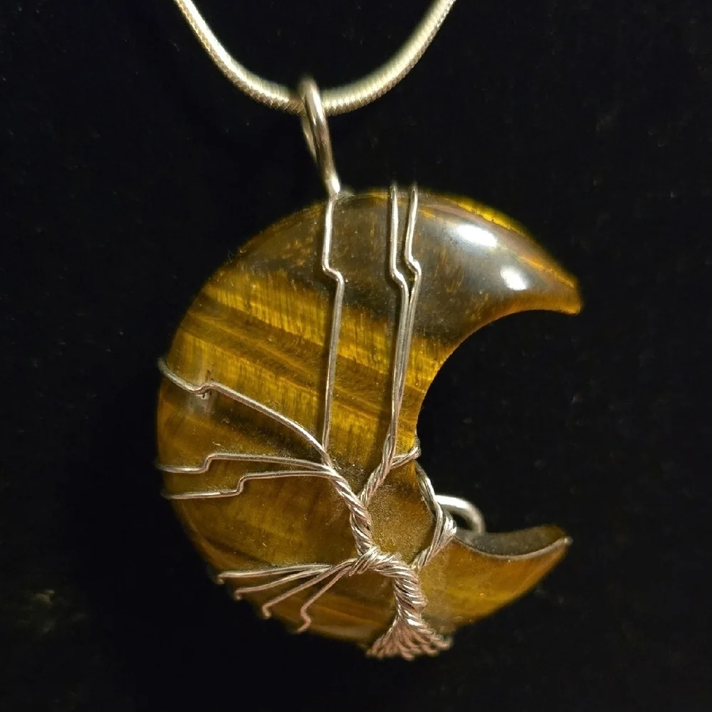 Silver and Brown Crescent Tree Necklace